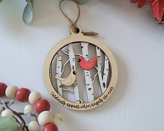 Wood Cardinal Ornament or Gift Tag,  Red Cardinal Ornament, Christmas Gift or stocking stuffer