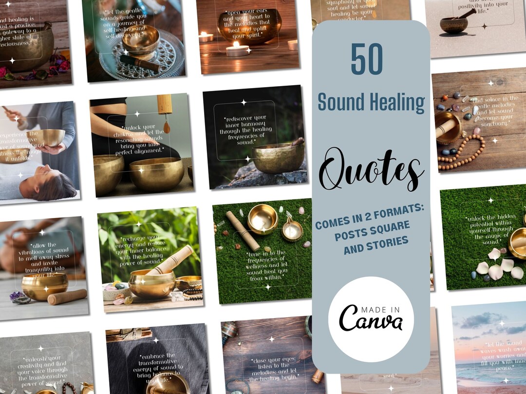 50 Sound Healing Quotes Editable in CANVA Instagram Etsy