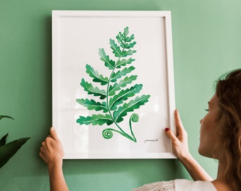 Fern Botanical Plant Art Print | Watercolor Painting | Garden Illustration | Vegetation Forest Artwork | Vintage Botanical Poster