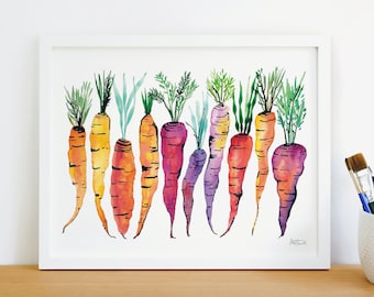 Carrots Rainbow Heirloom Watercolor Wall Art Print, Kitchen Decor, Vegetables, Artwork, Painting | Large Wall Art | Food Poster