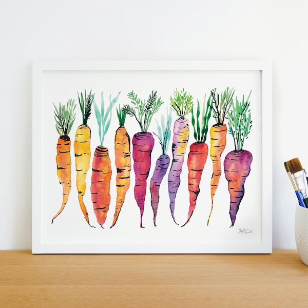 Carrots Rainbow Heirloom Watercolor Wall Art Print, Kitchen Decor, Vegetables, Artwork, Painting | Large Wall Art | Food Poster