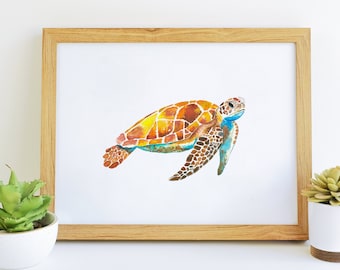 | d’œuvres d’art de tortues de mer Turtle Aquarell Art Print | | de peinture de créatures marines | d’art mural d’animaux de Floride | de décoration côtière Grand art mural