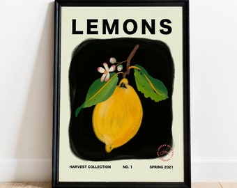 Lemons Art Print | Citrus Fruit Wall Art Print | Vintage Botanical Poster | Kitchen Wall Decor | Lemons Fruit Art Print | Large Wall Art