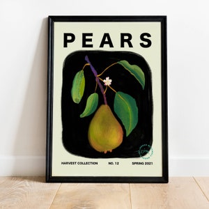 Pears Art Print | Fruit Wall Art | Kitchen Wall Decor | Vintage Botanical Poster | Affiche Cuisine | Vegan Fruit Artwork | Large Wall Art