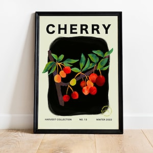 Cherry Art Print | Cherries Artwork | Vintage Botanical Poster | Kitchen Wall Decor | Large Wall Art | Fruit Food Art Prints | Fruit Bowl