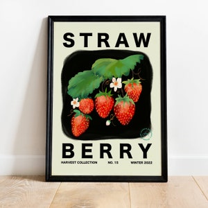 Strawberry Art Print | Fruit Wall Art | Kitchen Wall Decor | Strawberries Painting | Large Wall Art | Vintage Botanical Illustration