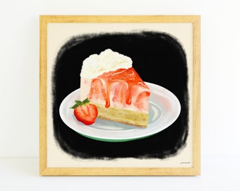 Strawberry Dessert Art Print | Shortcake Berry Painting | Cake Ice Cream Artwork | Kitchen Wall Decor | Nursery Decor | Sunday Pie