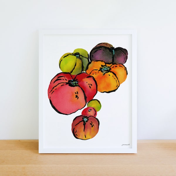 Tomatoes Heirloom Heritage Watercolor Wall Art Print, Kitchen Decor, Vegetables, Artwork, Painting | Large Wall Art | Food Poster | Fruit