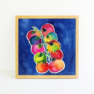 Tomatoes Watercolor Art Print | Kitchen Decor | Colorful Fruit and Vegetable Artwork | Large Square Wall Art | Vintage Retro Food Poster