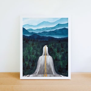 Blue Ridge Mountains Artwork Print | Asheville North Carolina Art | Watercolor Panoramic Forest | Smoky Mountains| Large Wall Art