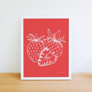 Strawberries Art Print | Summer Fruit Wall Art Print | Kitchen Painting Decor