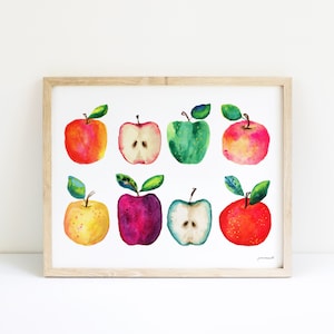 Apples Artwork | Kitchen Wall Decor | Funky Colorful Heirloom Apples | Nursery Decor | Cute Retro Design | Watercolor Art Print