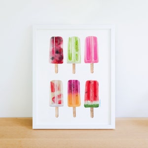 Popsicle Fruit Ice Cream Art Print | Sweet Berry Sorbet Dessert Painting | Watermelon Flavored Gelato | Frozen Yogurt Strawberry Parfait