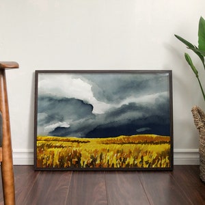 Storm Sky Wheat Field Art Print Rain Clouds Watercolor Painting Large Landscape Artwork American Midwest Kansas Tennessee Wall Decor image 6