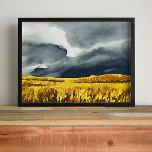 Storm Sky Wheat Field Art Print Rain Clouds Watercolor Painting Large Landscape Artwork American Midwest Kansas Tennessee Wall Decor image 7