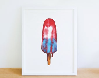 Ice Cream Artwork | Watercolor Rocket Pop Art Print | Popsicle Wall Art |  Fourth of July Food Illustration | Kitchen Wall Decor