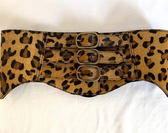 Leopard Print Leather Corset Belt – Triple Buckle Waist  display picture 2