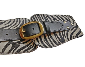 Waist Belt, Wide Belt, Zebra Printed Belt, Cincher Belt, Gifts, Hair On,  Fashion Belt, Cowhide, Real Leather 