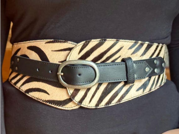 VTG | Zebra Print Cowhide Leather Belt Accessories | Leather Cowhide Calf Hair Zebra Print Belt  main image 4