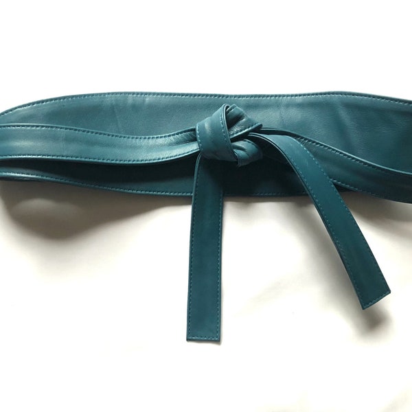 Obi belt, Teal Leather Belt, Wrap belt, Sash belt, Real Leather belt, Tie belt, Waist belt, Cinch belt