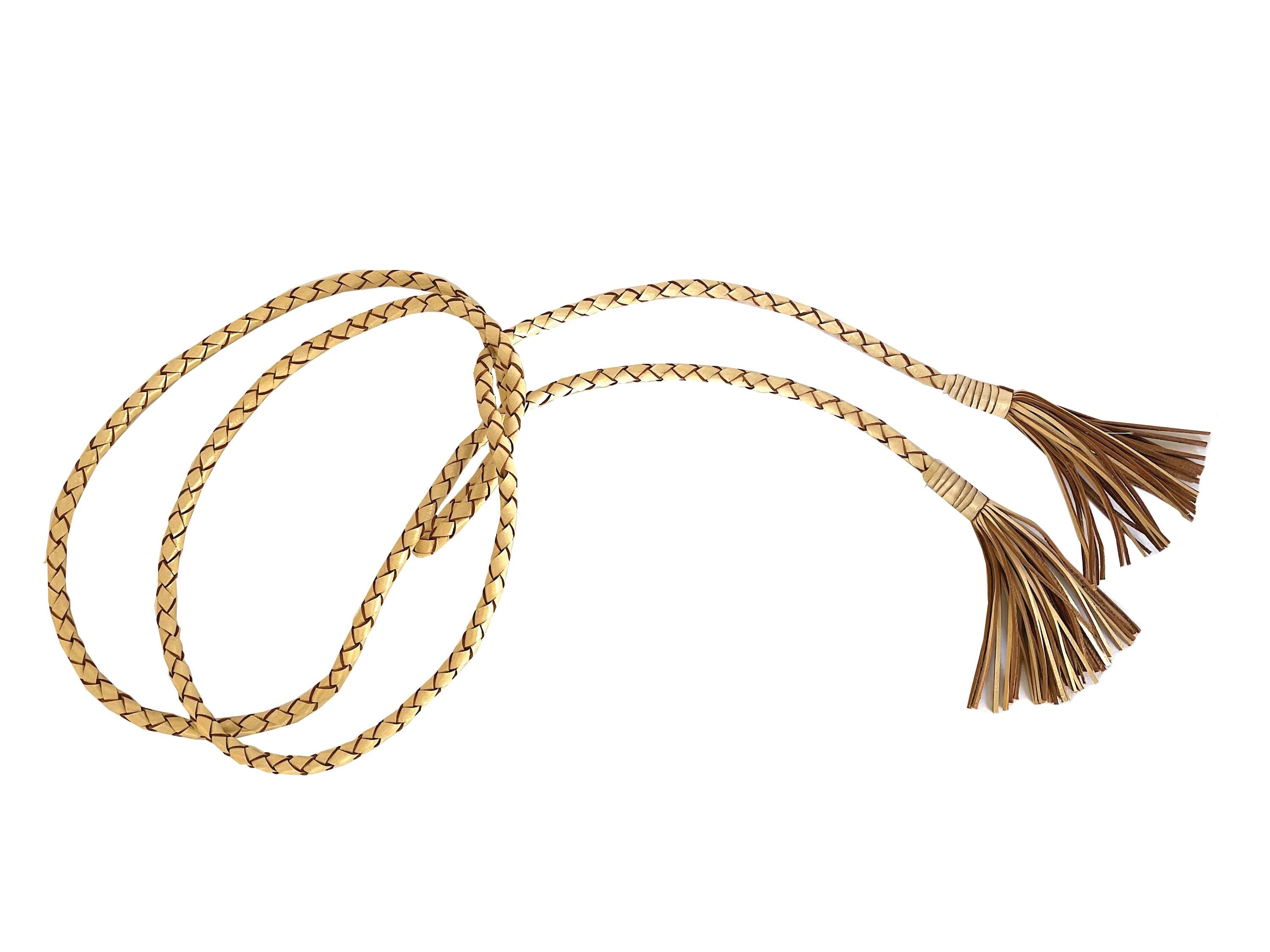 Metallic Pebble Leather Tassel Belt Pebble Leather Basket Weave Tabs Belt | Stetson main image 3