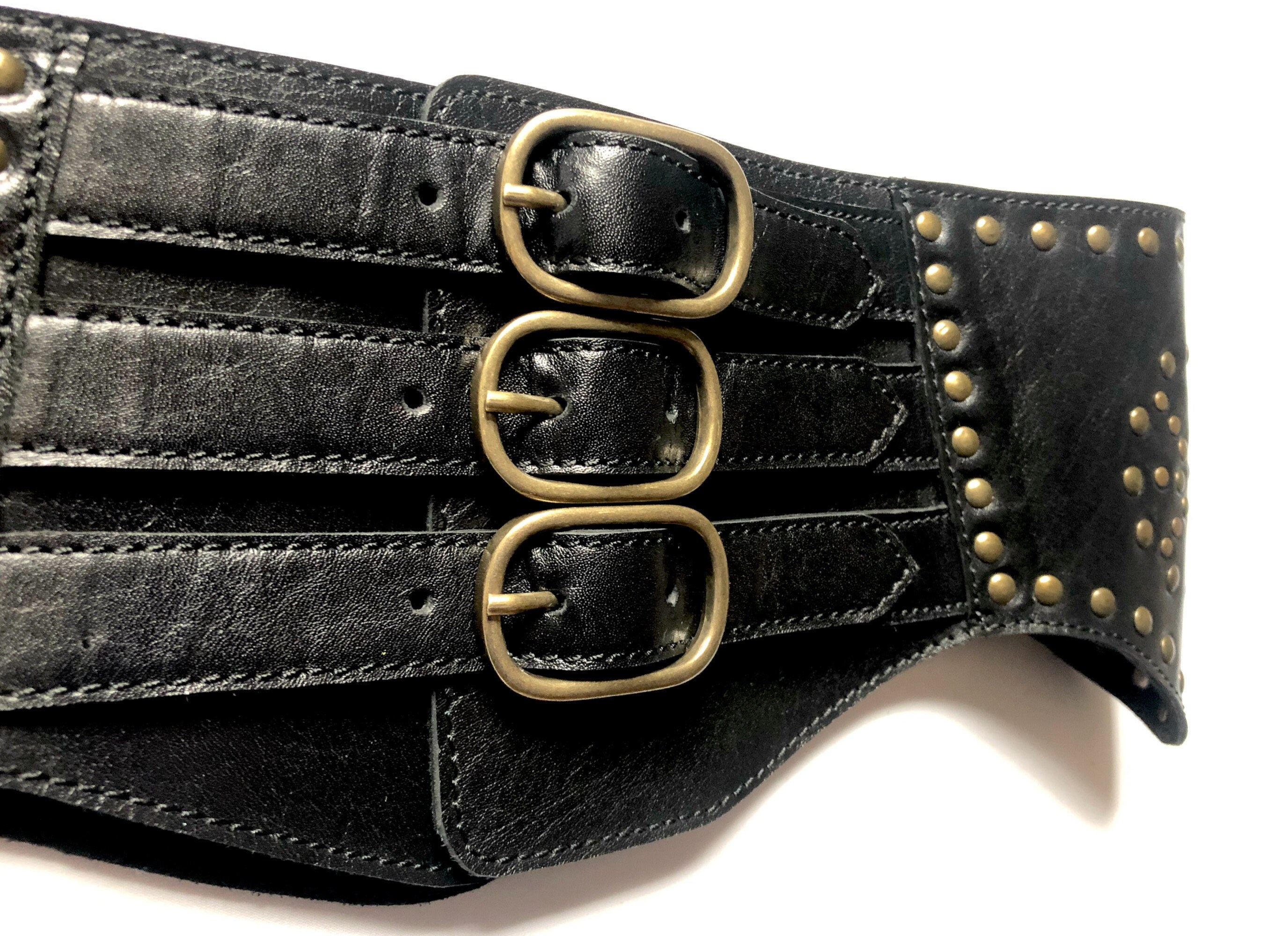 Black Corset Leather Belt with Brass Buckle Big Gold Buckle Corset Belt | Womens Black Leather main image 3