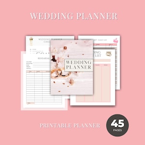 Wedding Planner Printable | Bridal Checklist, Budget Tracker, Guest List, Vendor Planner | Editable Canva Template | Instant Download