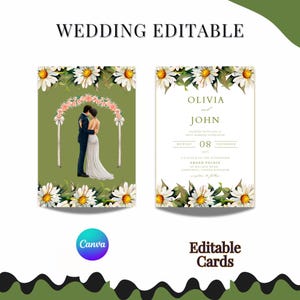 Floral Wedding Invitation Template | Editable Canva Invite | Printable Wedding Card | Boho Watercolor Flowers | Instant Download