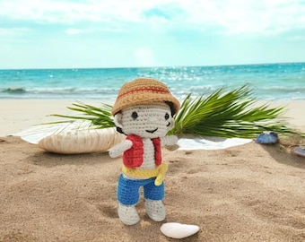 Boneco Amigurumi Chibi Luffy: Padrão de Crochê do Pirata do Chapéu de Palha