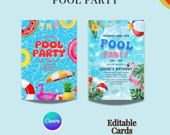 Editable Pool Party Invitation: Summer Birthday Canva Template (Digital Download)