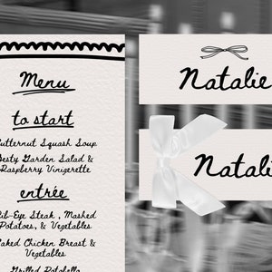 Menú / Plantilla / Digital / Descargar / Colocar tarjeta / Editable / Canva / Desordenado / Ilustraciones garabateadas / Menú / Estilo escrito a mano / E