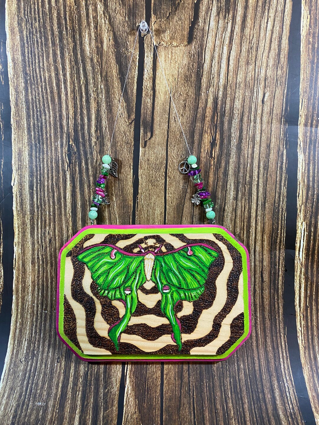 Luna Moth Wood Plaque | Wire Wall Hanging Art Piece | Wood Burned ...