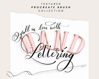 Procreate Digital Brush Pack för handbokstäver med bokstäverguide, set med 3 texturerade Procreate-borstar för iPad