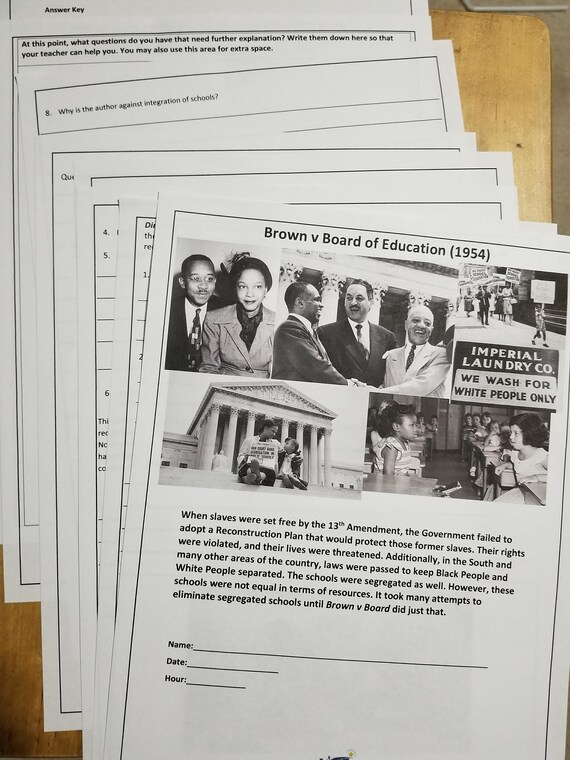 Brown Vs Board Of Education 1954 How Does Segregation Affect Education Worksheet