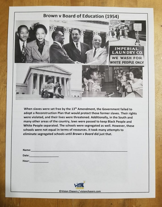 Brown v. Board of Education Worksheet Accompanies Vision | Etsy