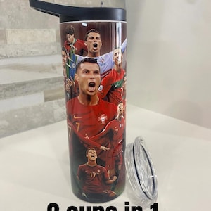 Cristiano Ronaldo personalized water bottle and tumbler. 20 oz personalized tumbler. Soccer team. Spain team.