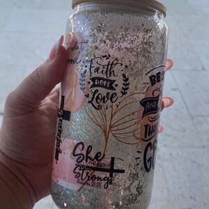 Be still and know. Bible inspire snow globe tumbler. 16 oz tumbler. glass cup