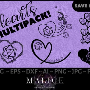 Vetores PACK D20 de corações para RPGs, D&D, Dungeons and Dragons, Pathfinder, PF | Dia dos Namorados | Cricut, Silhueta, svg/eps/dxf/ai/png/jpg/pdf