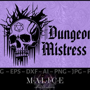Dungeon Mistress Skull Datei für RPGs, D&D, Dungeons and Dragons, Gothic D20 | Vektor | Cricut, Silhouette, svg/eps/dxf/ai/png/jpg/pdf