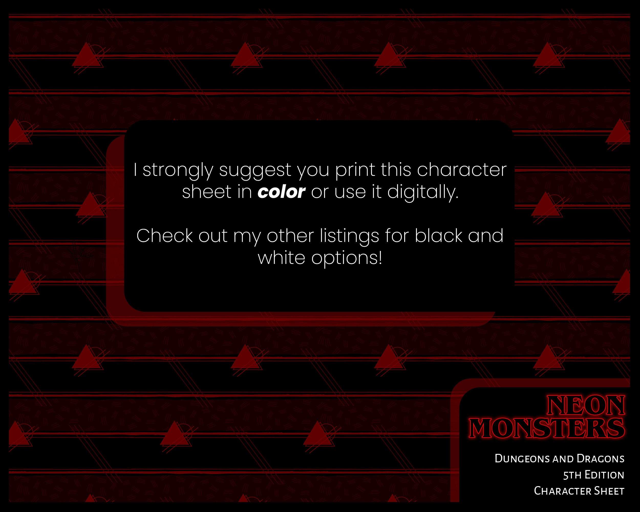 Stranger Things Inspired D&amp;D Character Sheet: Neon Monsters | Dnd 5e ...