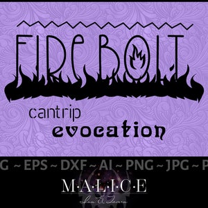 Fire Bolt Cantrip Vector pour cartes de sorts, Livre | Donjons et Dragons, Pathfinder | Cricut, Silhouette, svg/eps/dxf/ai/png/jpg/pdf