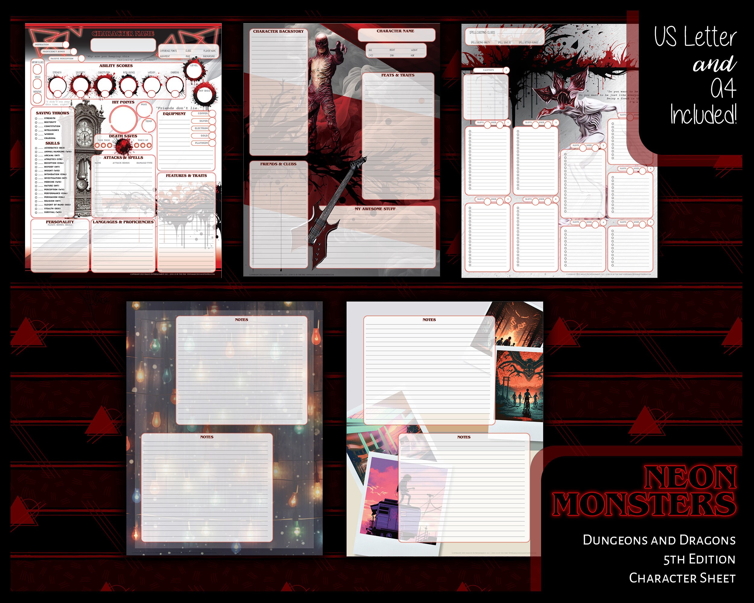 Stranger Things Inspired D&amp;D Character Sheet: Neon Monsters | Dnd 5e ...