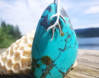 Turquoise pendant from Tibet, 3.5cm, natural stone, silver attachment, AAA quality