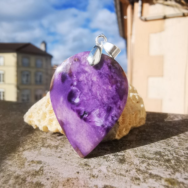 Charoite pendant, Charoite, top quality, 925 silver attachment, solid, 3.8cm, AAA quality