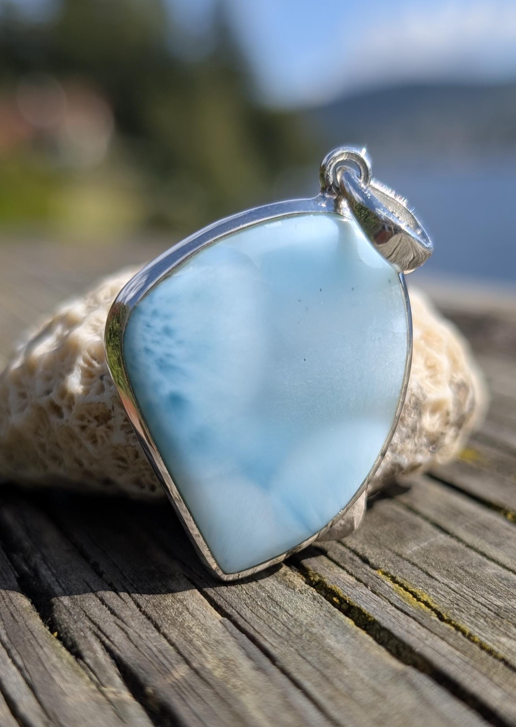 高品質のラリマーペンダントセット、シルバー、ペンダント、3.5cm