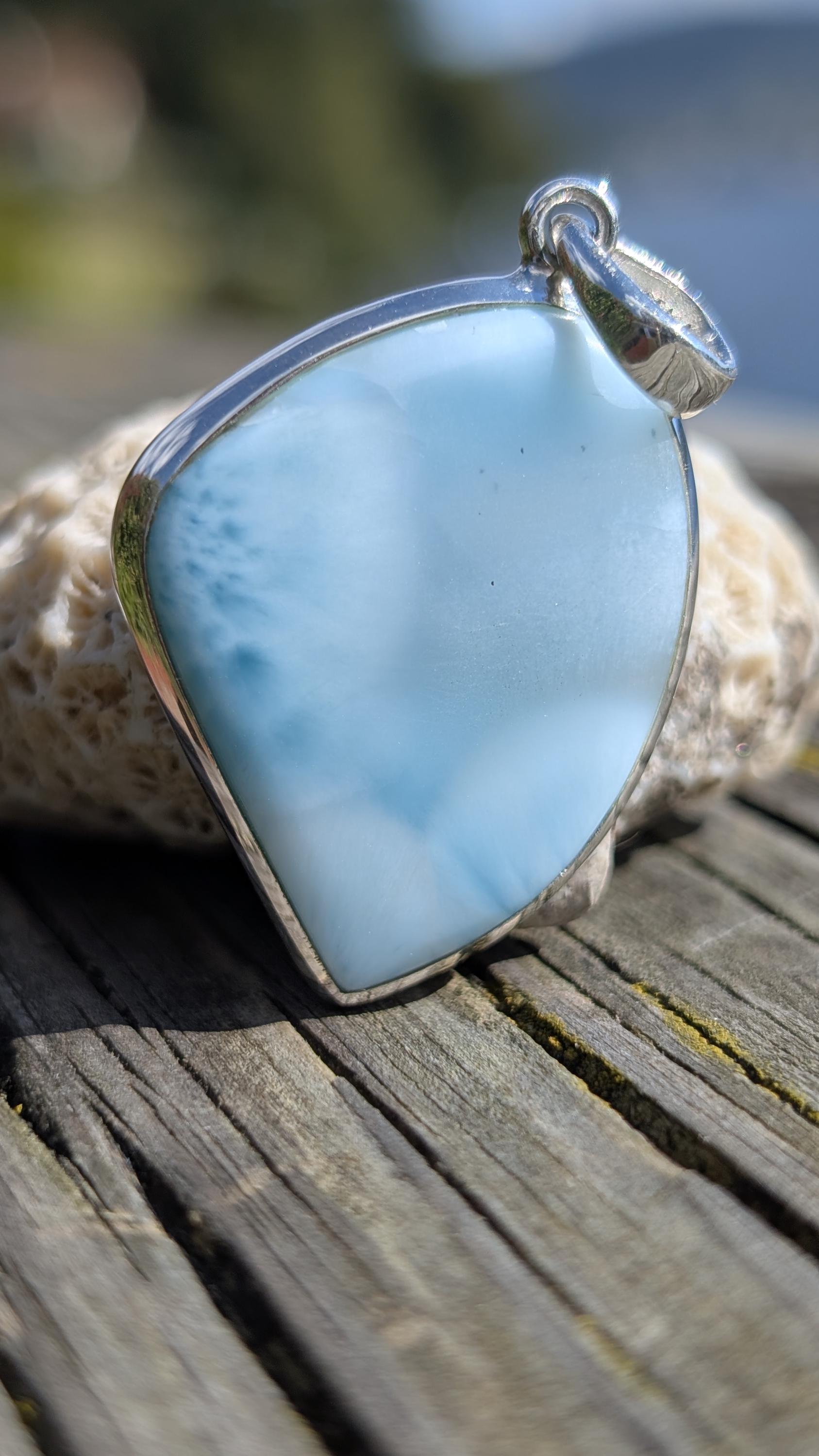 高品質のラリマーペンダントセット、シルバー、ペンダント、3.5cm