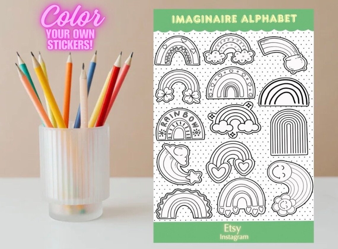 Color Your Own Stickers, DIY Sticker Pack, Colorable Planner Stickers ...