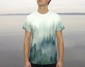 Forest print Men's t-shirt Nature themed shirt Men everyday wear shirt Tree Screen Print Shirt Graphic Tees for Men