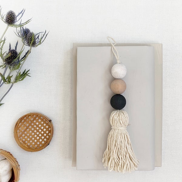 4 Boho door tassel, Scandinavian door knob tassel, Bali style wood bead door hanger, Minimalist doorknob tassel for home gift, Drawer pull