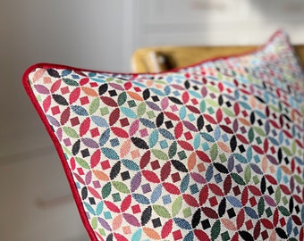 Moroccan Style Pillow Cover: Velvet Trim, Ethnic Accent Cushion